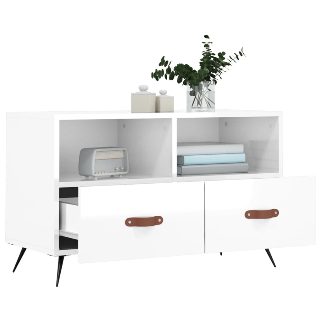 vidaXL Meuble TV Blanc brillant 80x36x50 cm Bois d'ingénierie