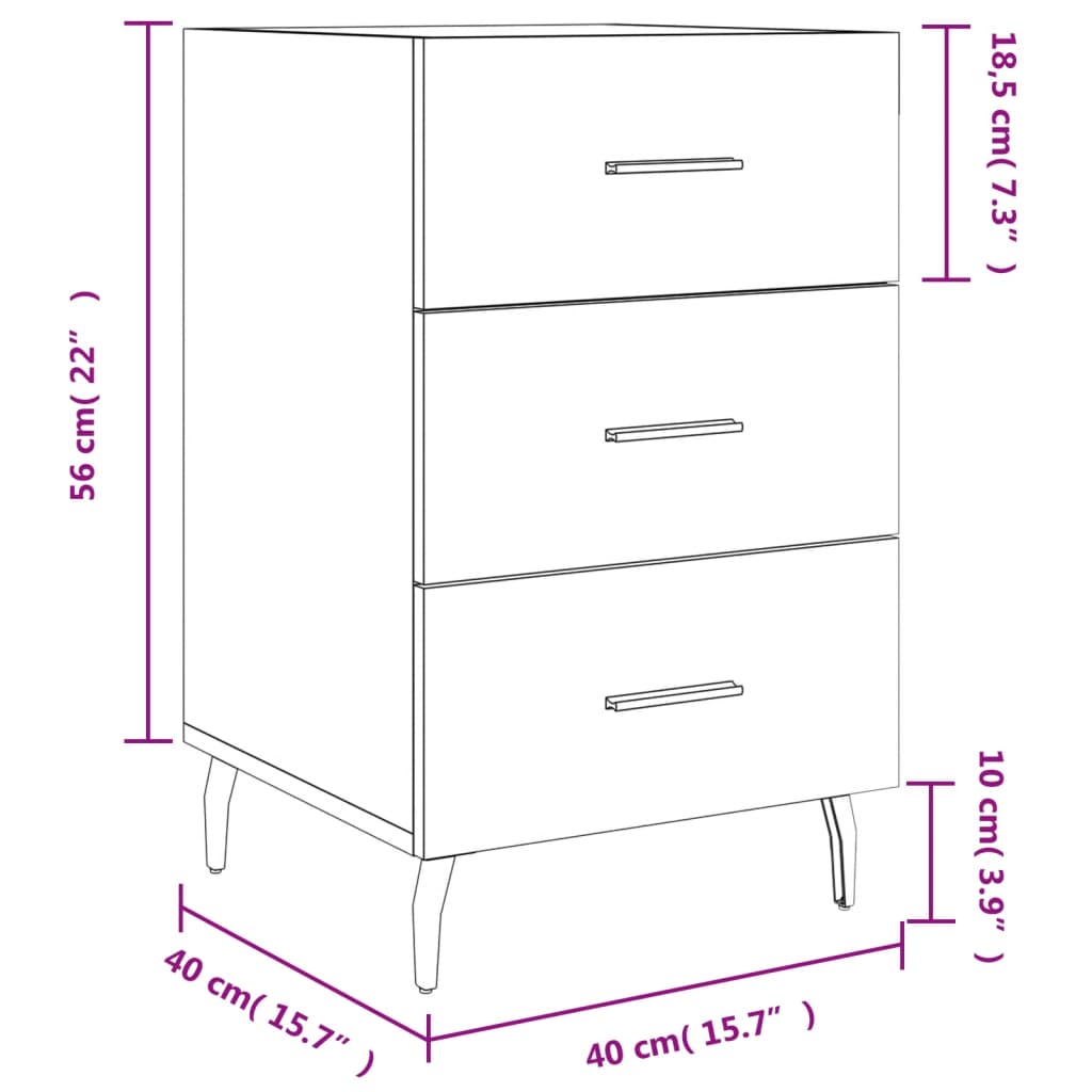 vidaXL Table de chevet blanc brillant 40x40x66 cm bois d'ingénierie