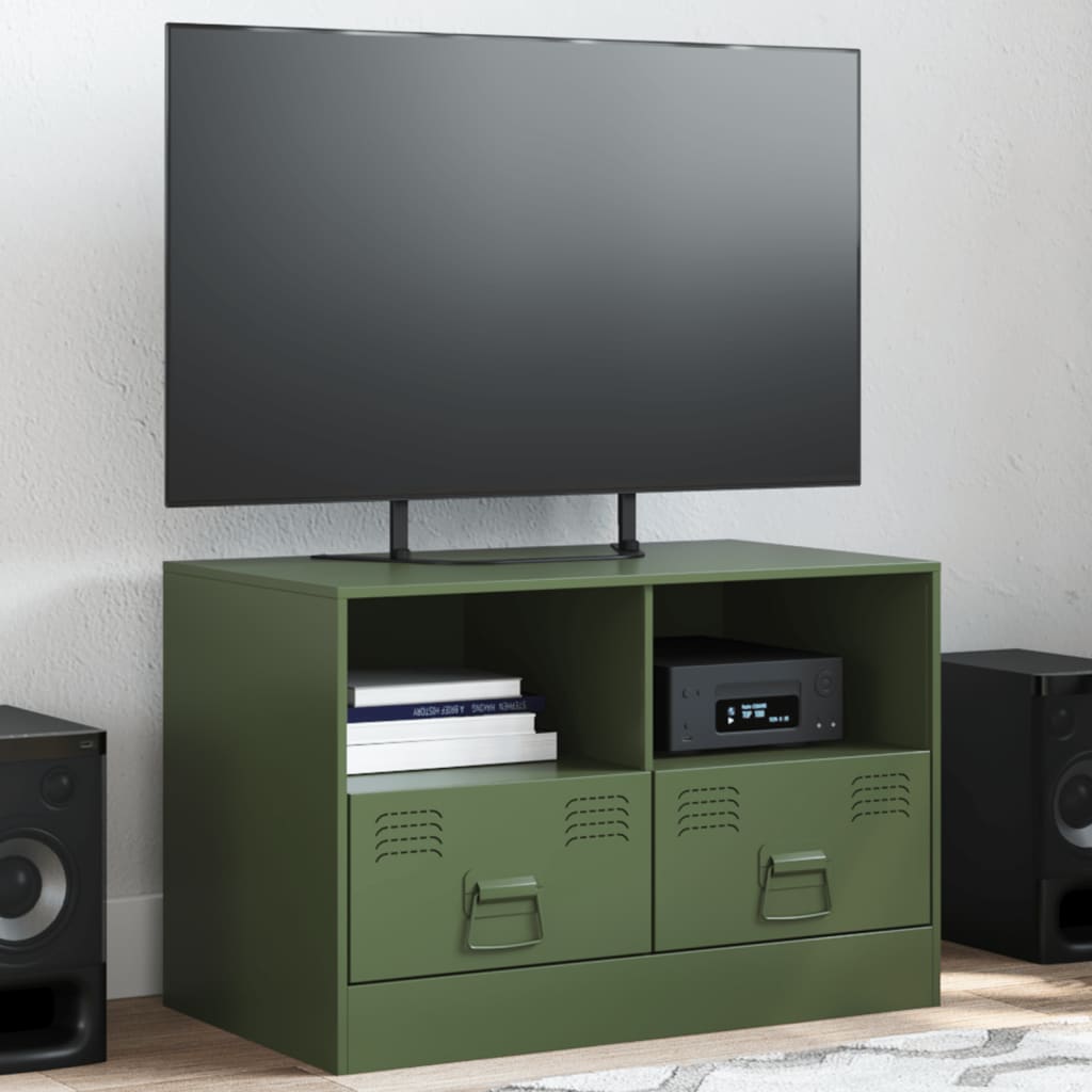 vidaXL Meuble TV vert olive 67x39x44 cm acier