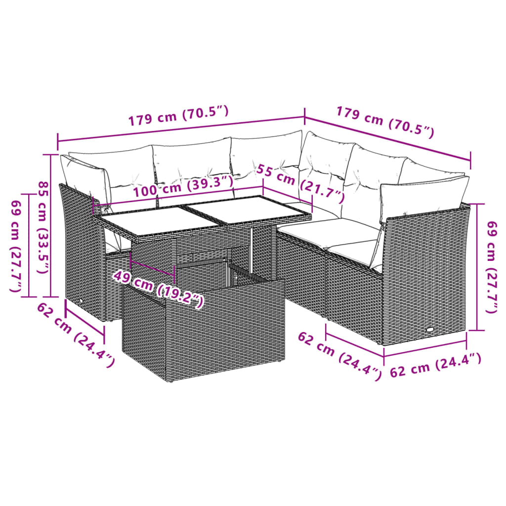 vidaXL Salon de jardin 6 pcs avec coussins noir résine tressée