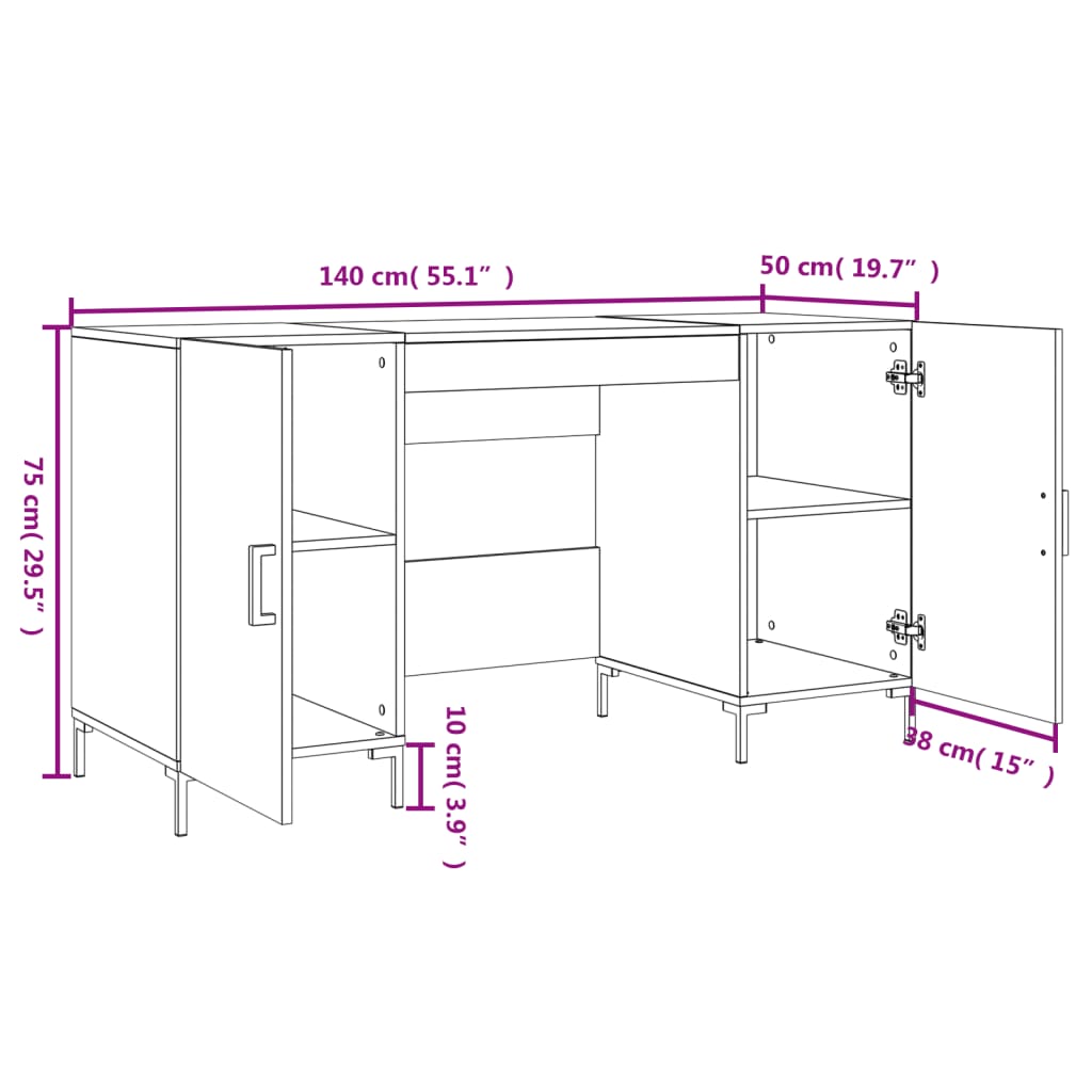 vidaXL Bureau gris béton 140x50x75 cm bois d'ingénierie