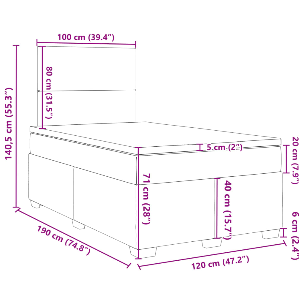 vidaXL Sommier à lattes de lit et matelas gris clair 120x190cm velours