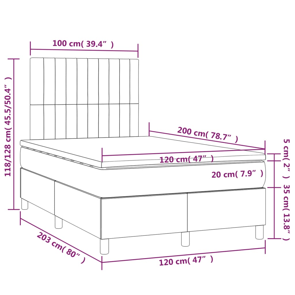 vidaXL Sommier à lattes de lit et matelas et LED Taupe 120x200cm Tissu