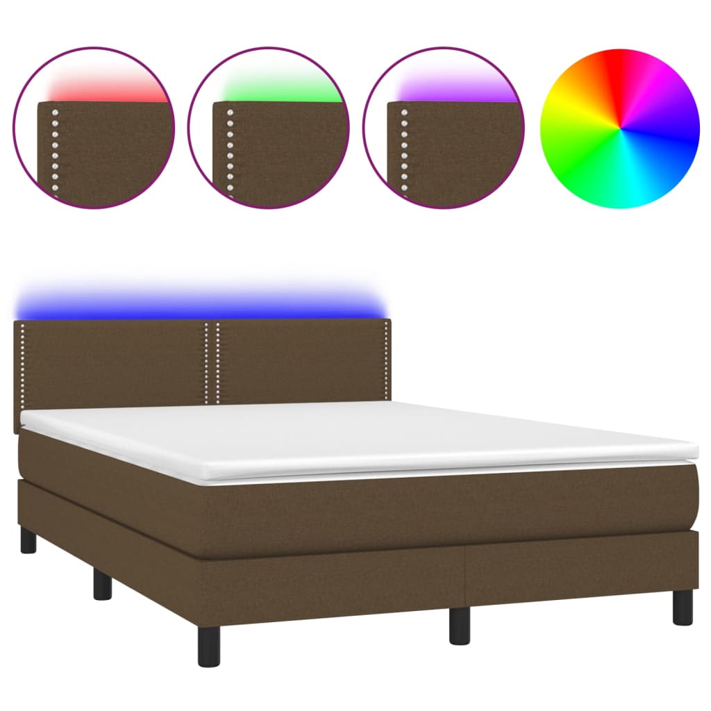 vidaXL Sommier à lattes de lit matelas et LED Marron foncé 140x200 cm