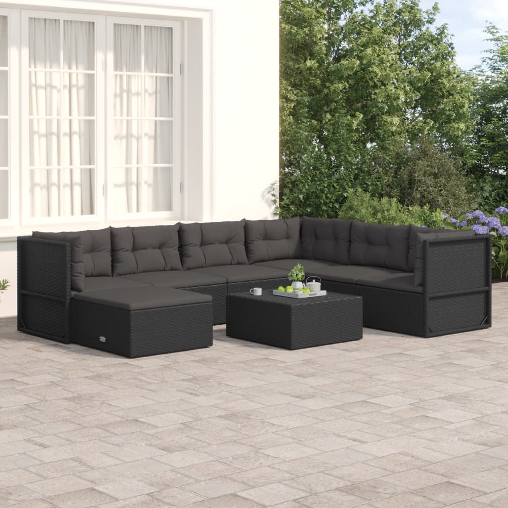 vidaXL Salon de jardin 7 pcs avec coussins Noir Résine tressée