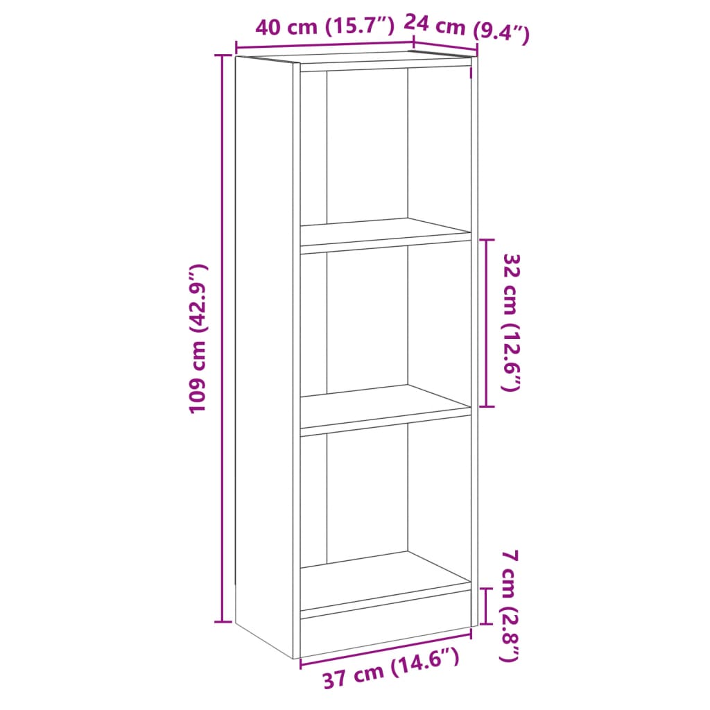 vidaXL Bibliothèque à 3 niveaux gris béton bois d'ingénierie