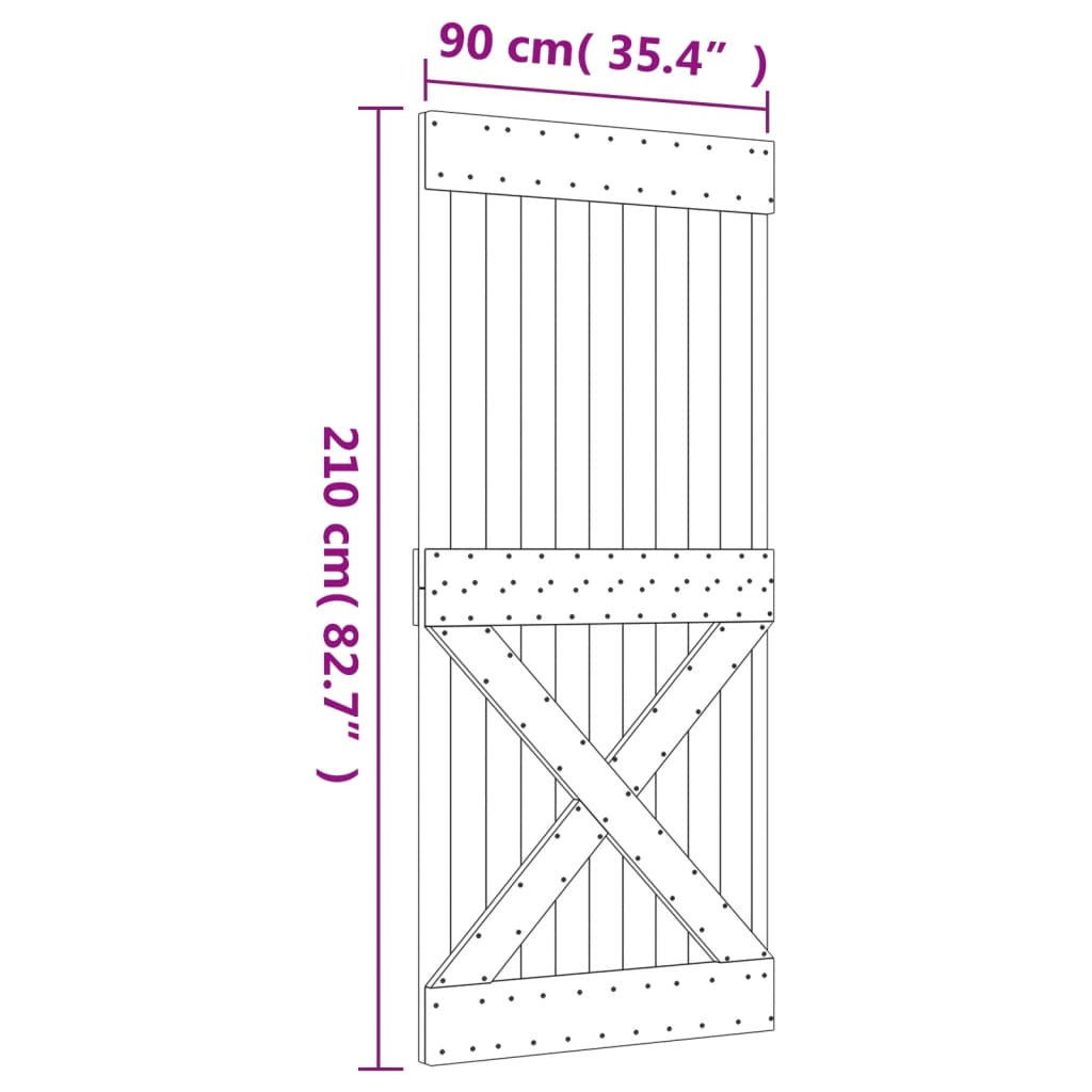 vidaXL Porte coulissante et kit de quincaillerie 90x210 cm pin massif