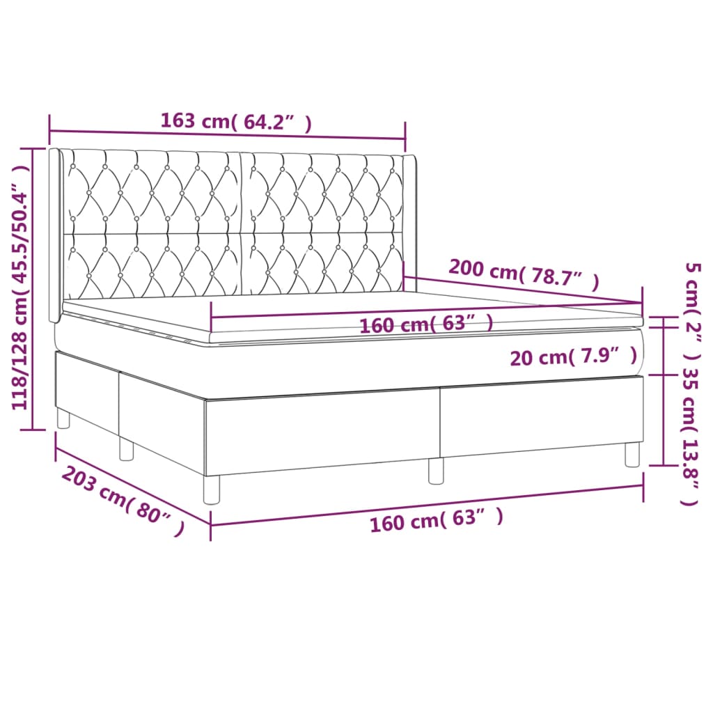 vidaXL Sommier à lattes de lit matelas et LED Crème 160x200 cm Tissu