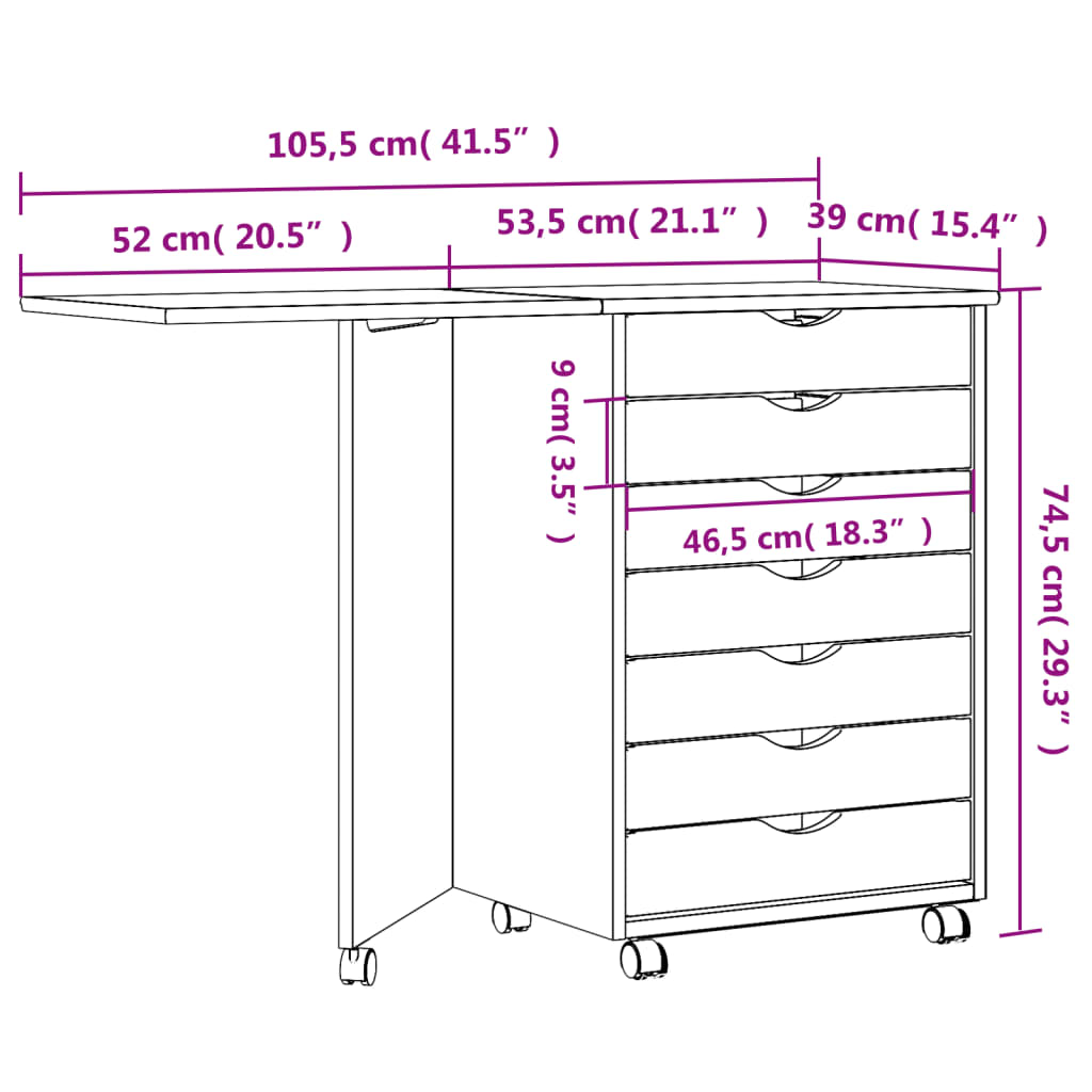 vidaXL Armoire roulante avec bureau MOSS marron miel bois de pin