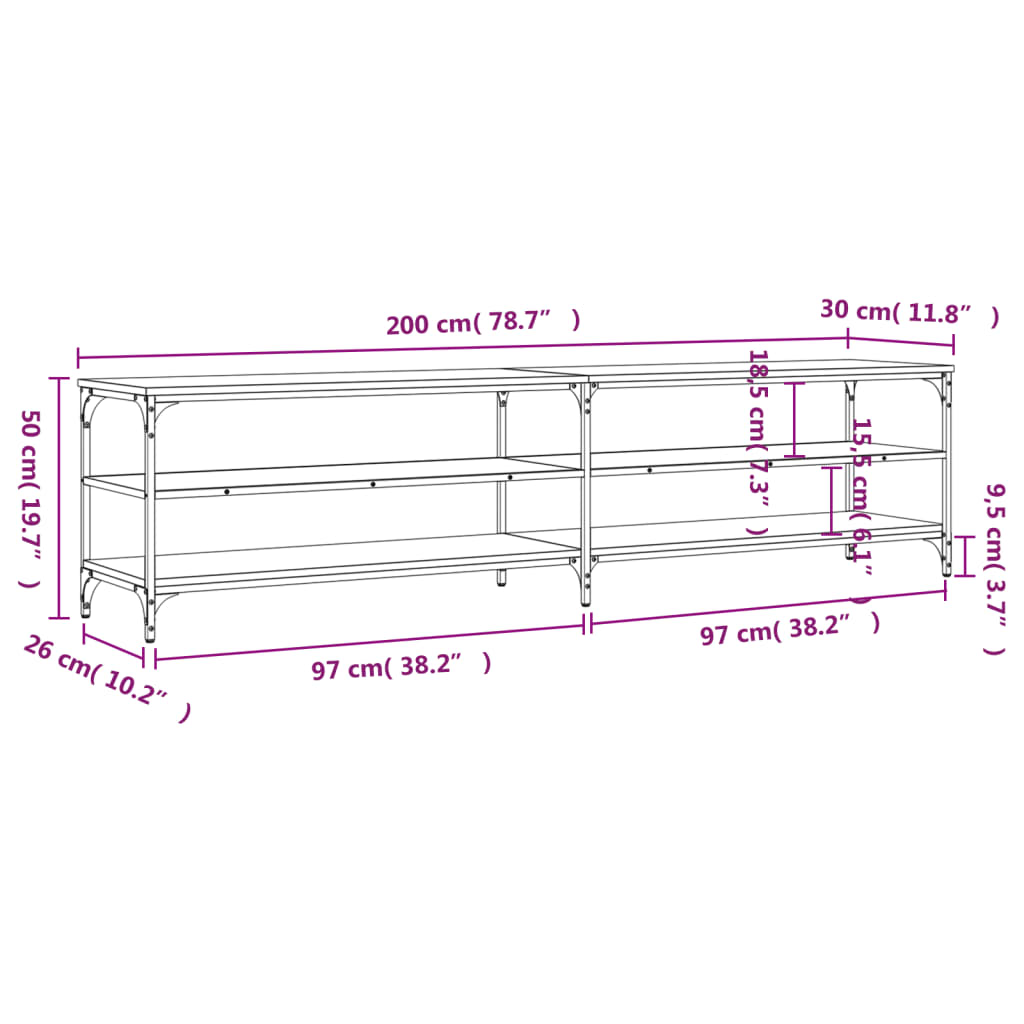 vidaXL Meuble TV noir 200x30x50 cm bois d'ingénierie et métal