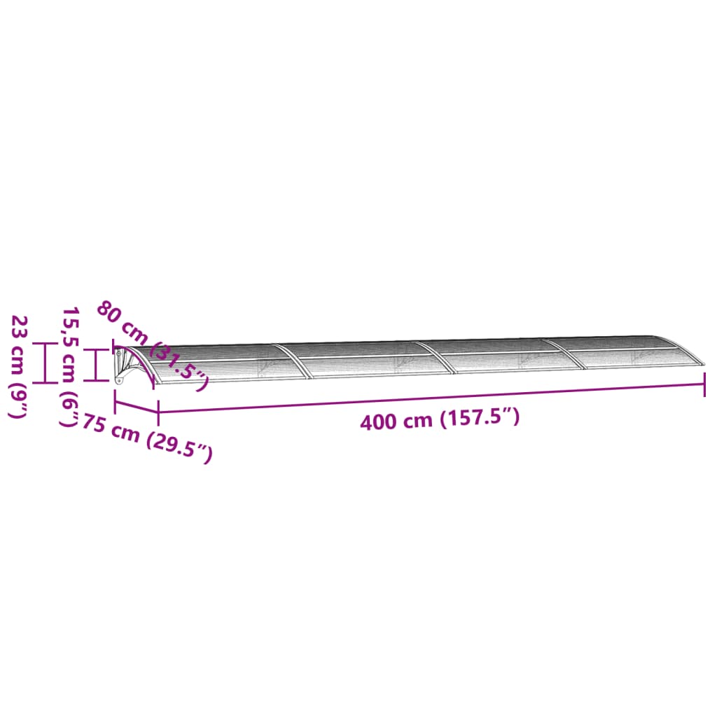 vidaXL Auvent de porte Noir 400x75 cm Polycarbonate