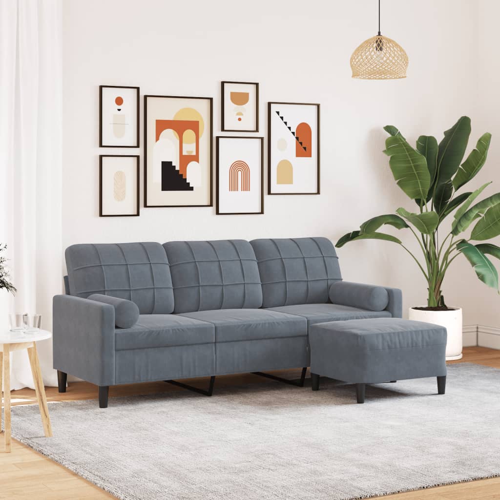 vidaXL Canapé à 3 places avec repose-pieds Gris foncé 180 cm Velours