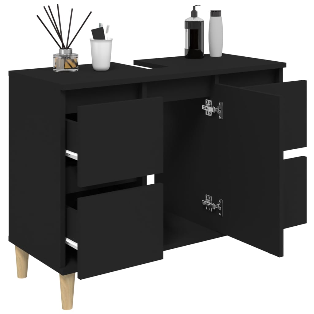 vidaXL Meuble d'évier noir 80x33x60 cm bois d'ingénierie