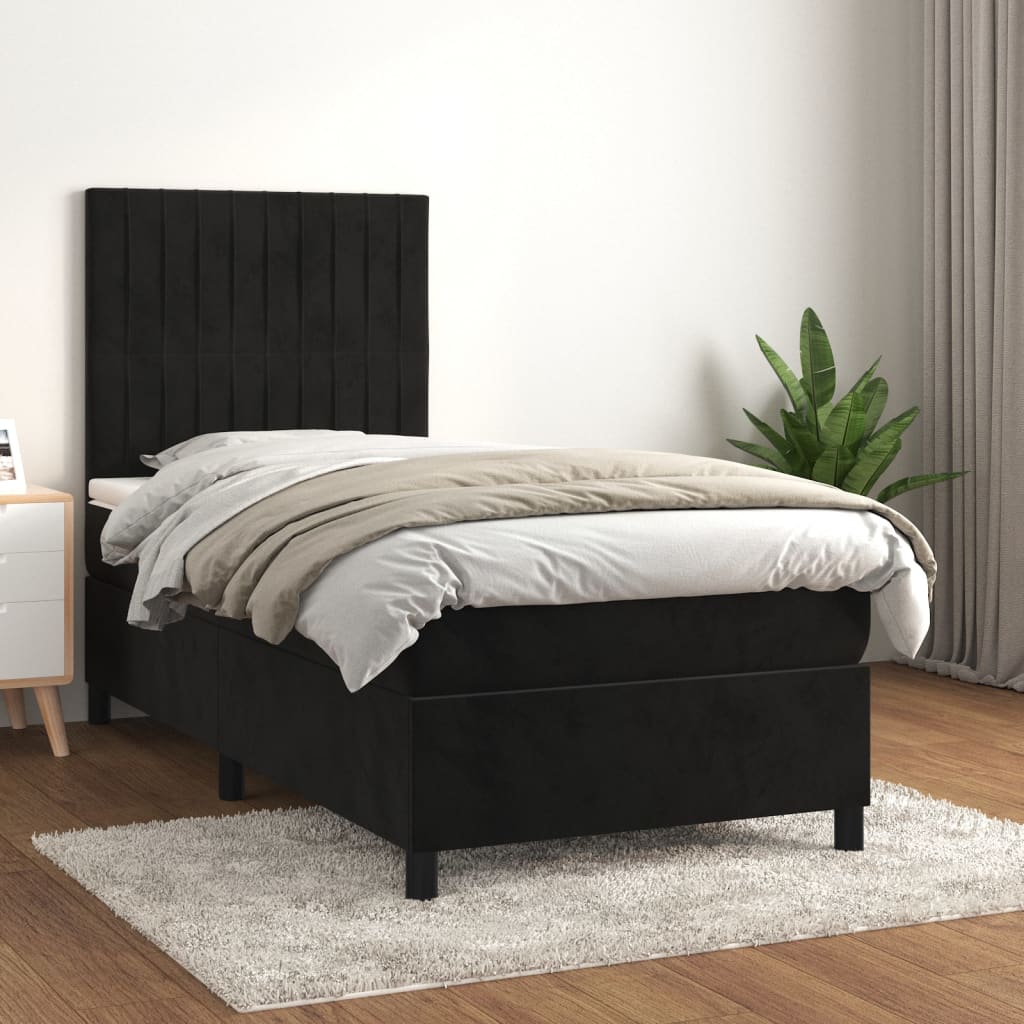 vidaXL Sommier à lattes de lit avec matelas Noir 90x190 cm Velours