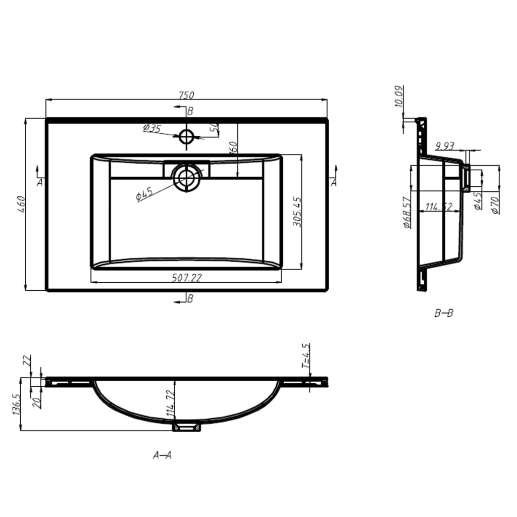 vidaXL Lavabo encastré 750x460x130 mm SMC Blanc