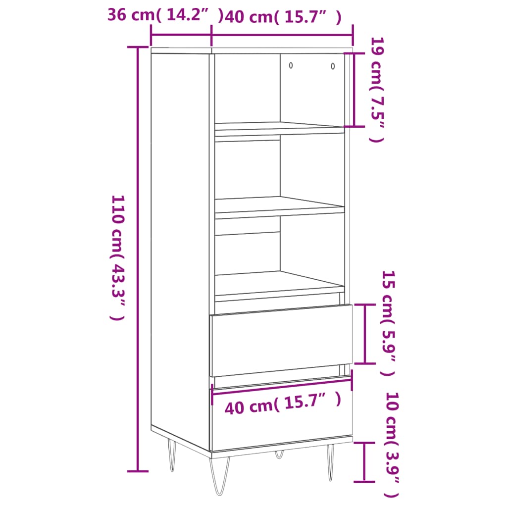 vidaXL Buffet haut Chêne sonoma 40x36x110 cm Bois d'ingénierie