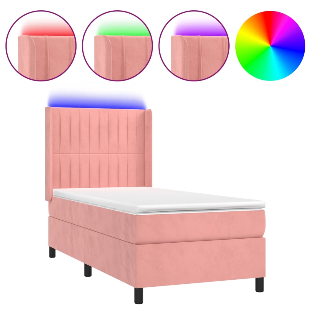 vidaXL Sommier à lattes de lit matelas et LED Rose 100x200 cm Velours