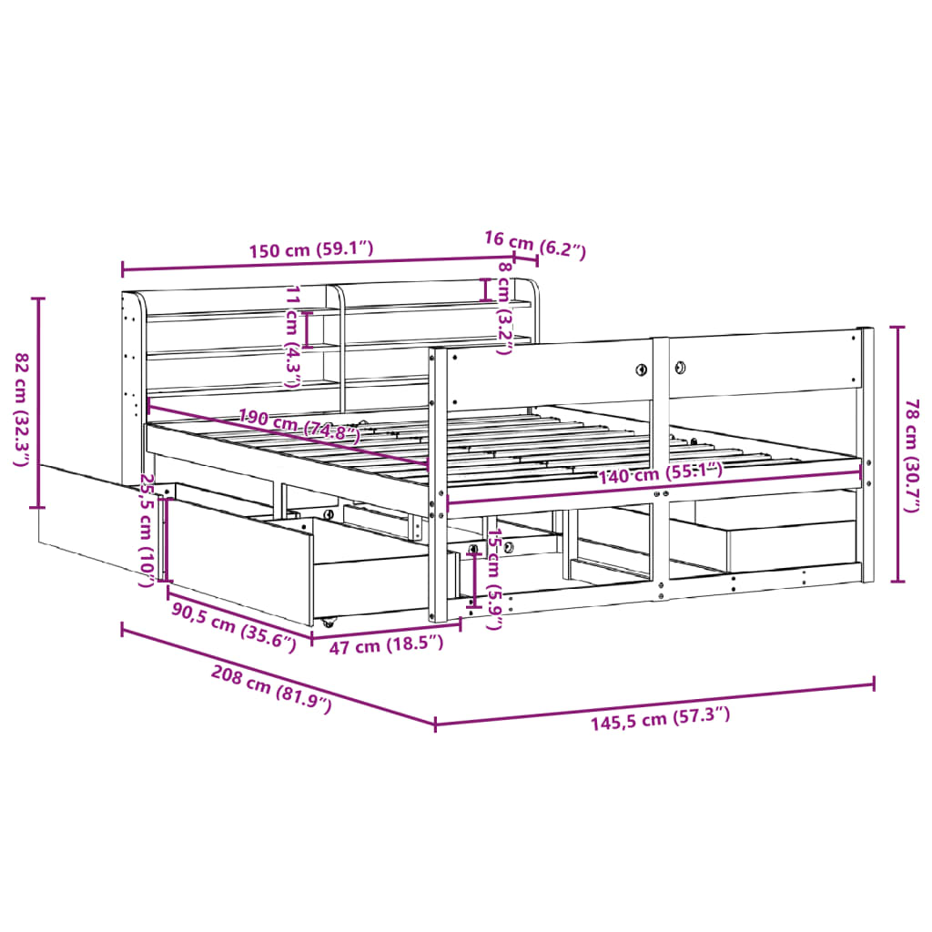 vidaXL Cadre de lit sans matelas cire marron 140x190cm bois pin massif