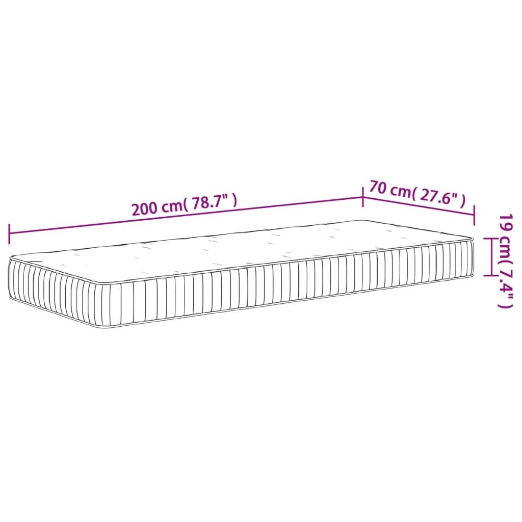 vidaXL Matelas à ressorts ensachés moyen 70x200 cm