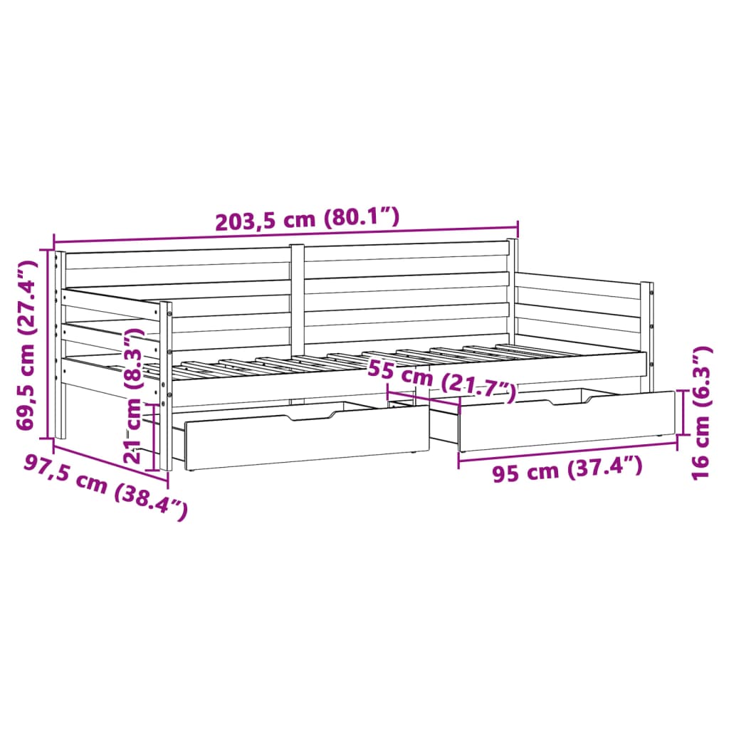 vidaXL Lit de jour avec tiroirs 90x200 cm bois de pin massif