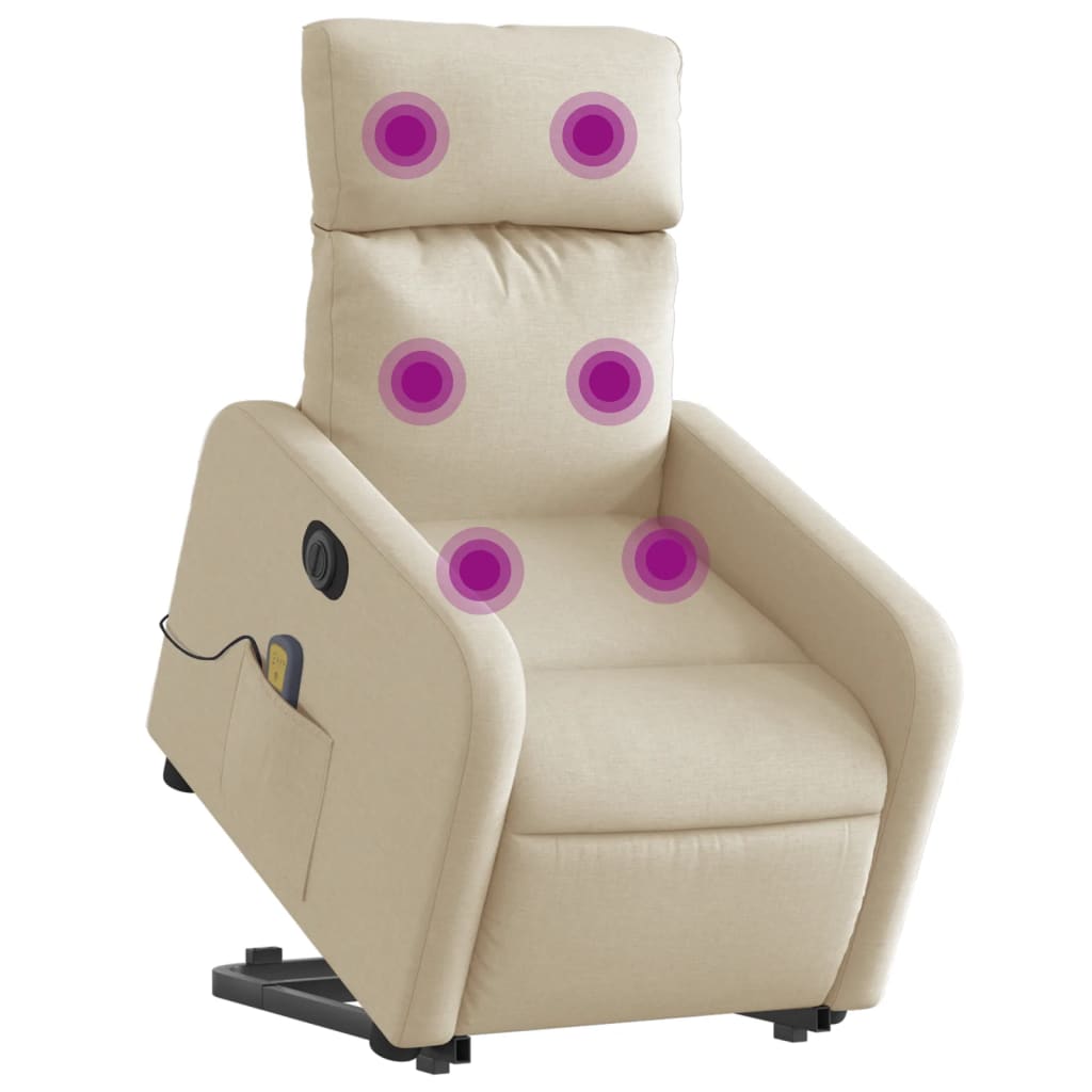 vidaXL Fauteuil inclinable de massage électrique Crème Tissu