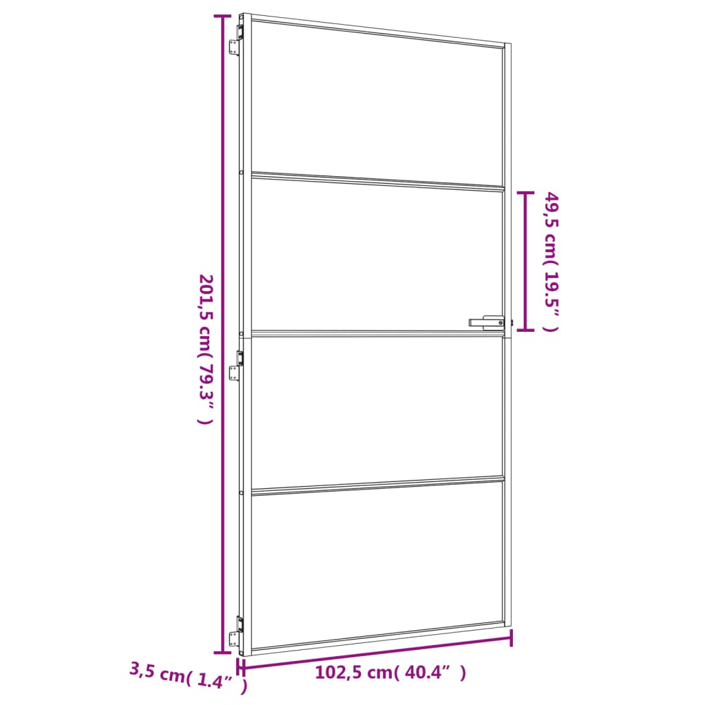 vidaXL Porte intérieure mince doré verre trempé aluminium