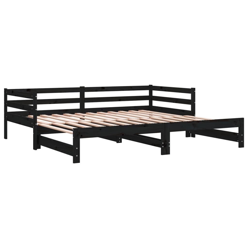 vidaXL Lit coulissant 2x(90x200) cm Noir Bois de pin massif