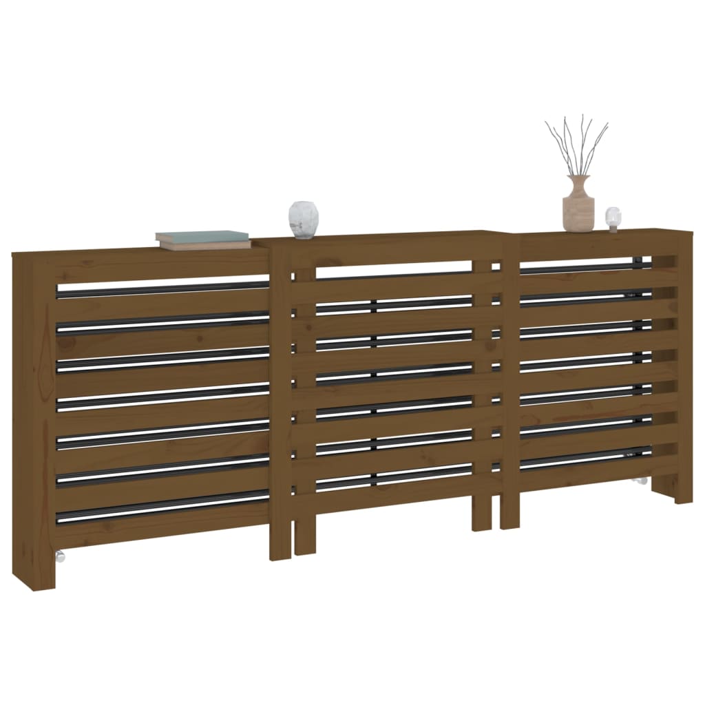 vidaXL Cache-radiateur Marron miel 210x21x85 cm Bois massif de pin