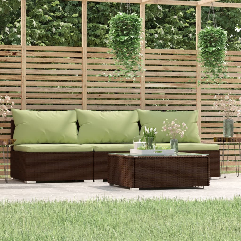 vidaXL Salon de jardin 4 pcs avec coussins Marron Résine tressée