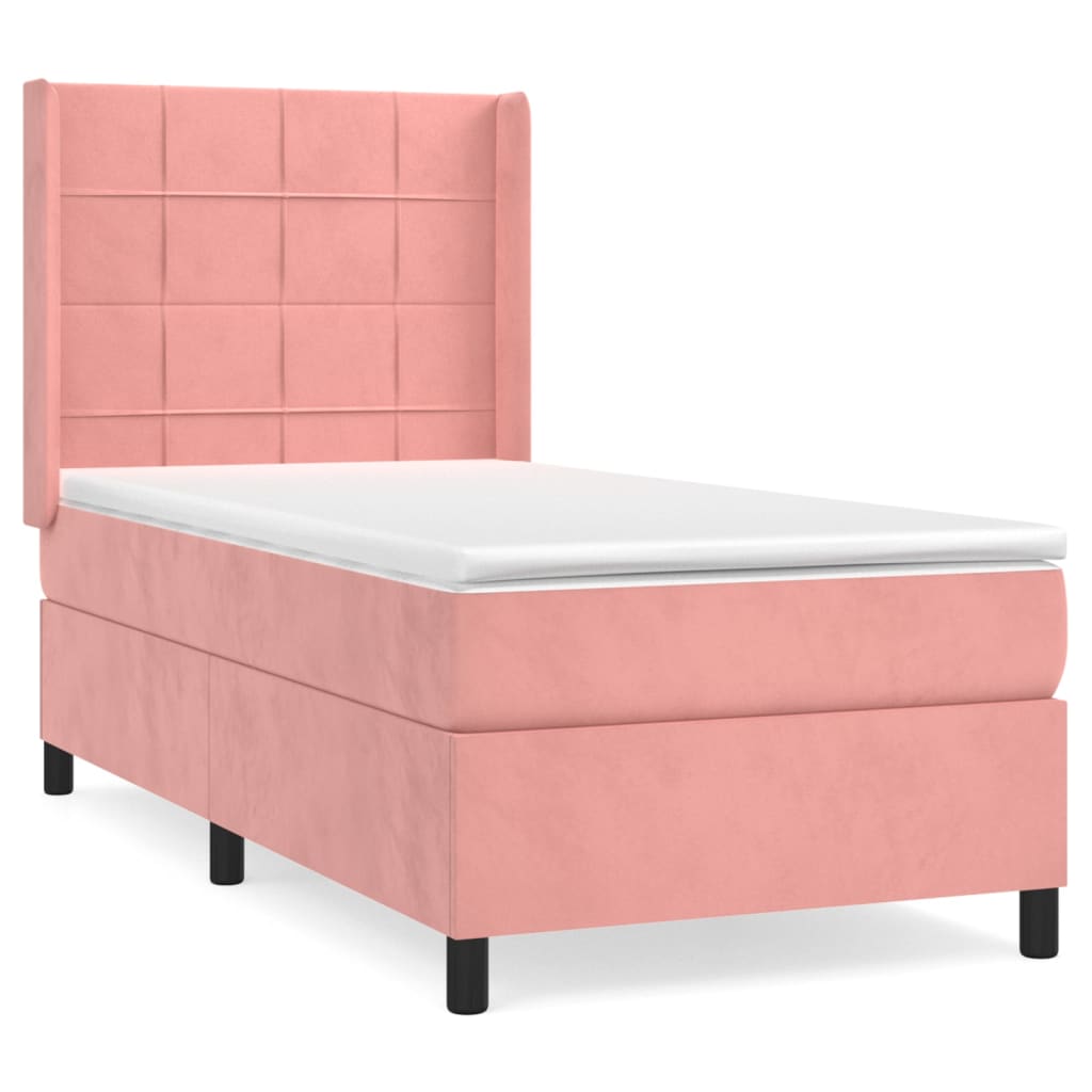 vidaXL Sommier à lattes de lit avec matelas Rose 100x200 cm Velours