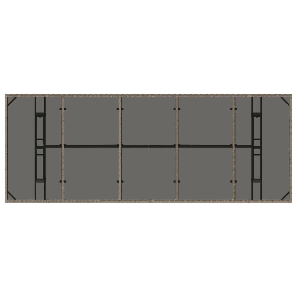 vidaXL Table de jardin dessus en verre Gris 240x90x75cm Résine tressée