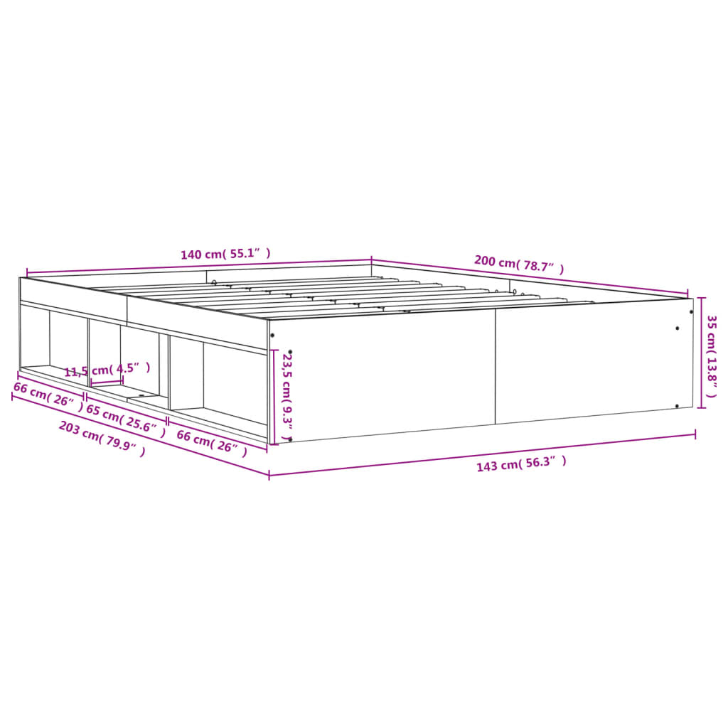 vidaXL Cadre de lit sans matelas chêne fumé 140x200 cm