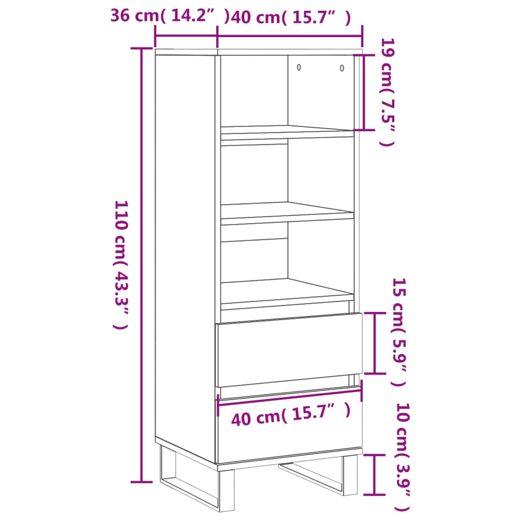 vidaXL Buffet haut Gris béton 40x36x110 cm Bois d'ingénierie