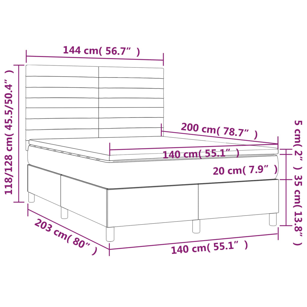 vidaXL Sommier à lattes de lit avec matelas Gris foncé 140x200cm Tissu