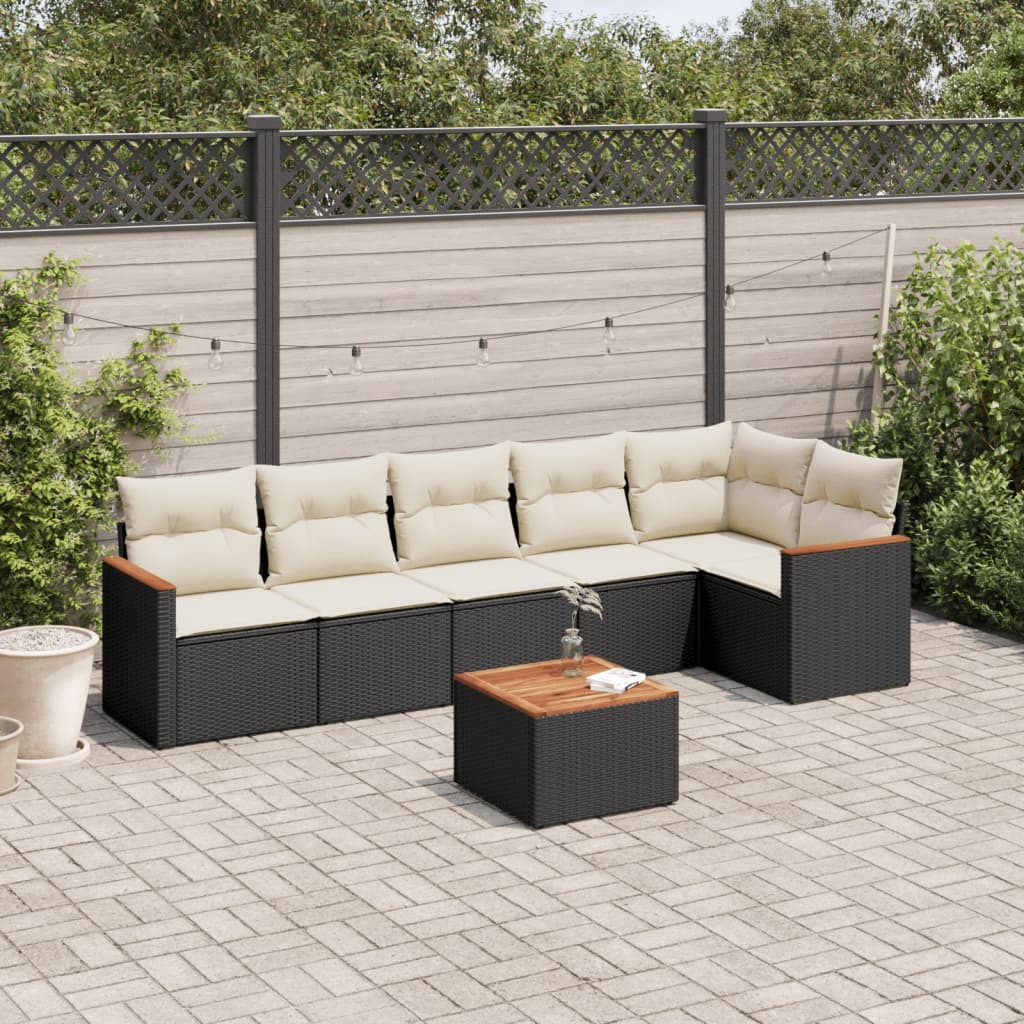 vidaXL Salon de jardin 7 pcs avec coussins noir résine tressée