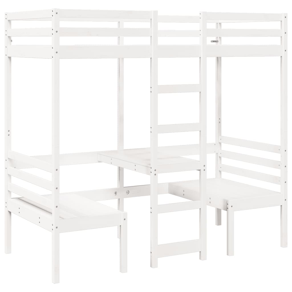 vidaXL Lit mezzanine avec bureau et chaises blanc 75x190 cm pin massif