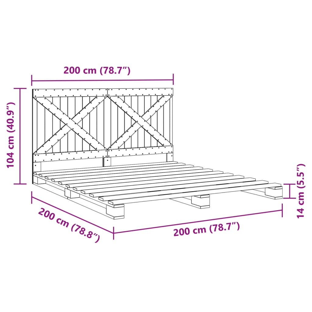 vidaXL Cadre de lit sans matelas avec tête de lit 200x200 cm