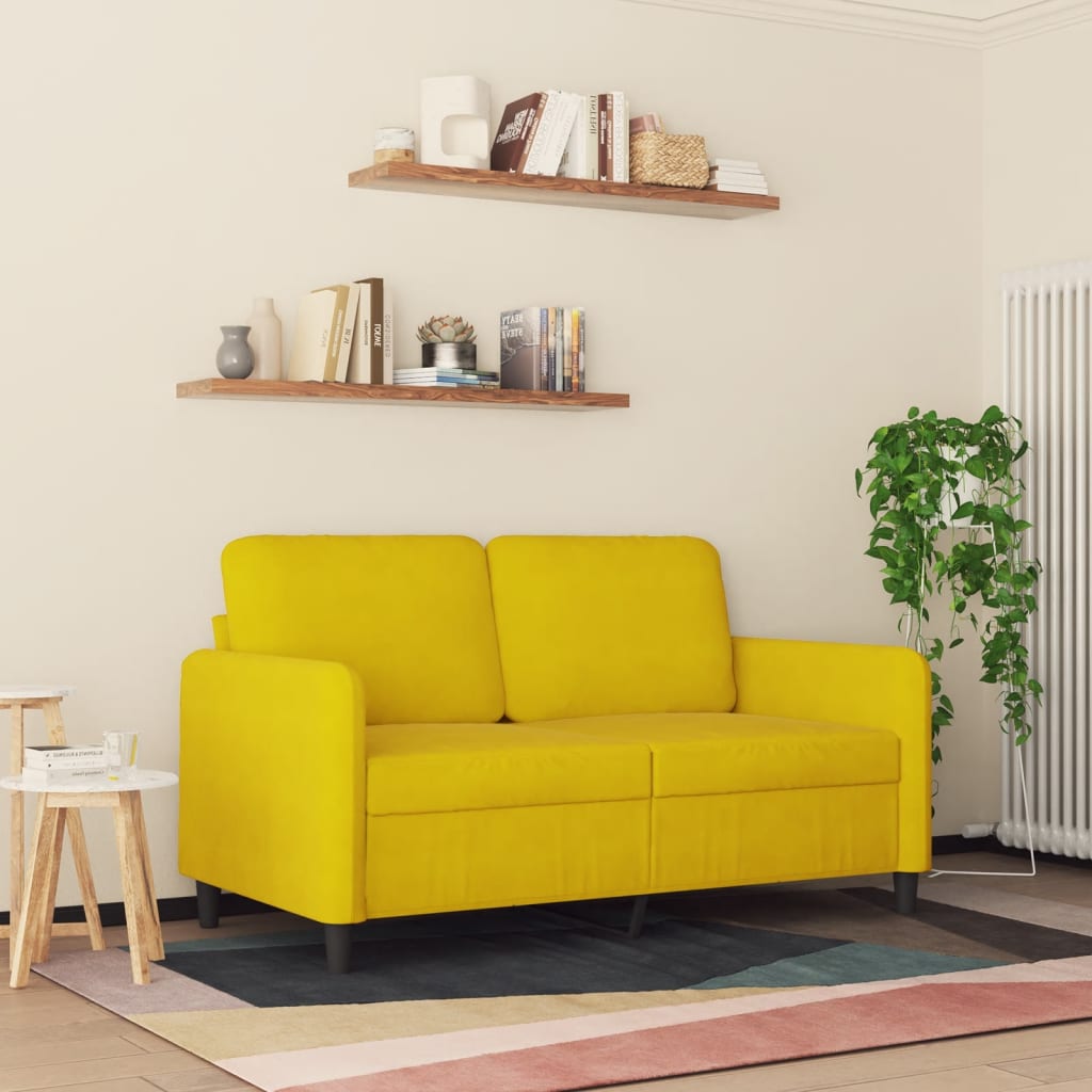 vidaXL Canapé à 2 places Jaune 120 cm Velours