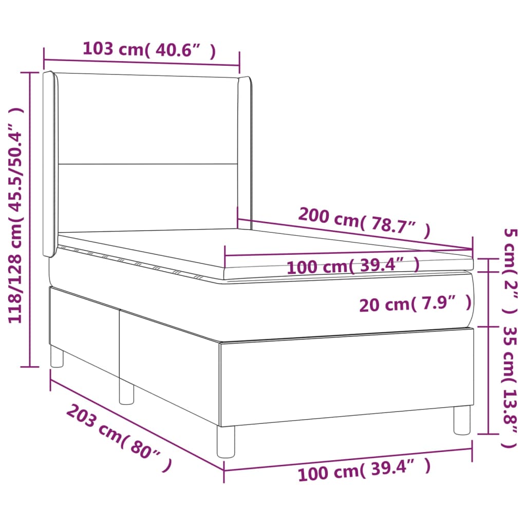 vidaXL Sommier à lattes de lit avec matelas Noir 100x200 cm Velours