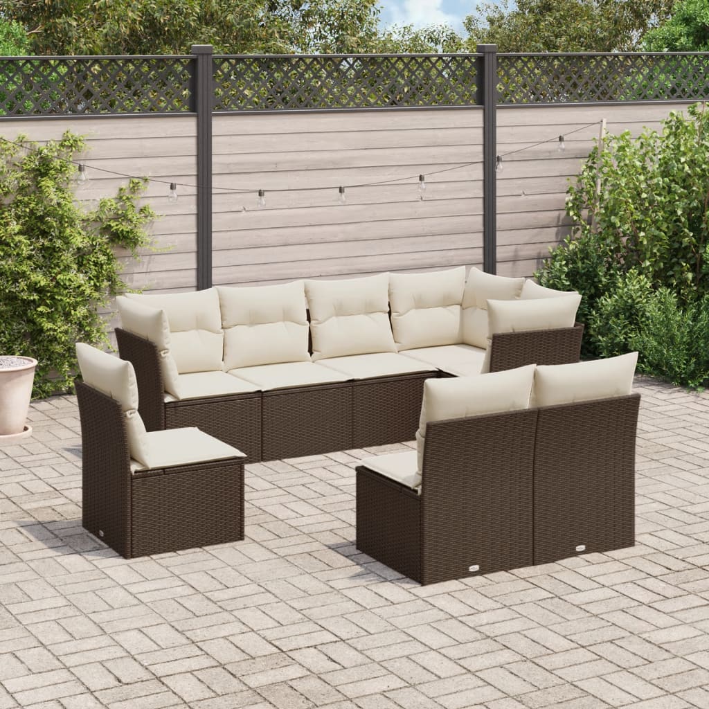 vidaXL Salon de jardin 8 pcs avec coussins marron résine tressée