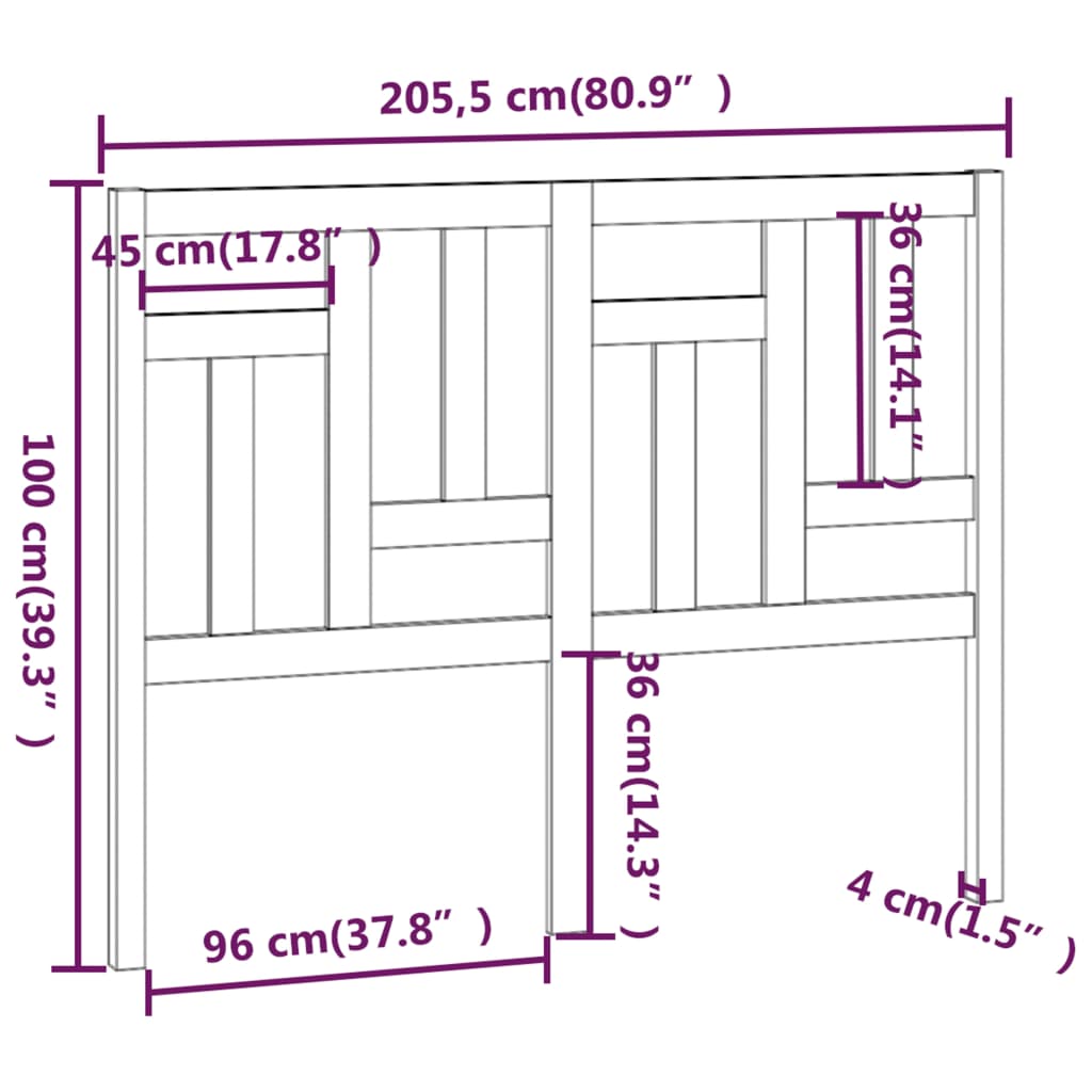 vidaXL Tête de lit 205,5x4x100 cm Bois massif de pin