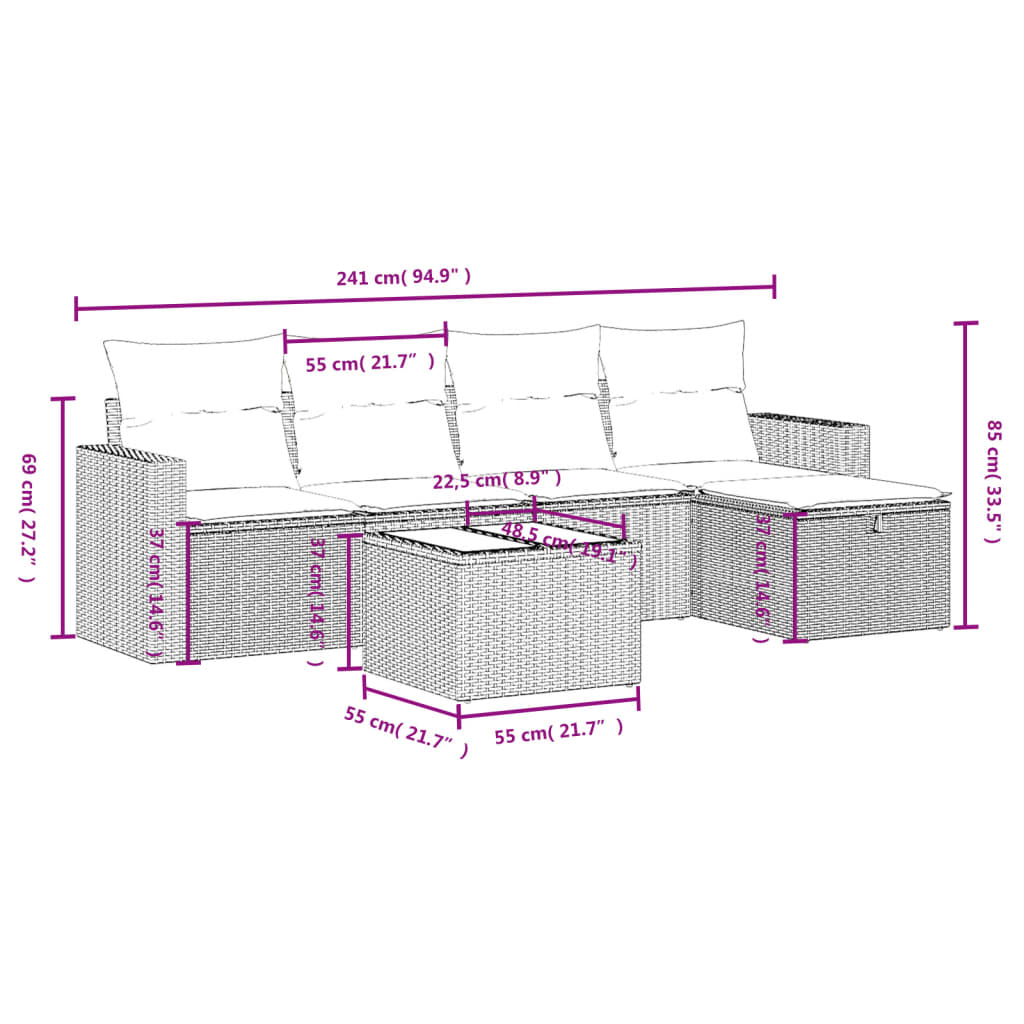 vidaXL Salon de jardin 6 pcs avec coussins noir résine tressée