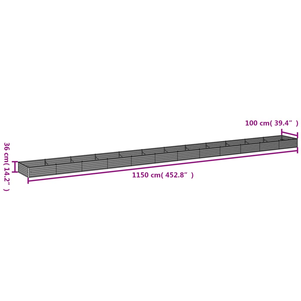 vidaXL Lit surélevé de jardin 1150x100x36 cm acier corten