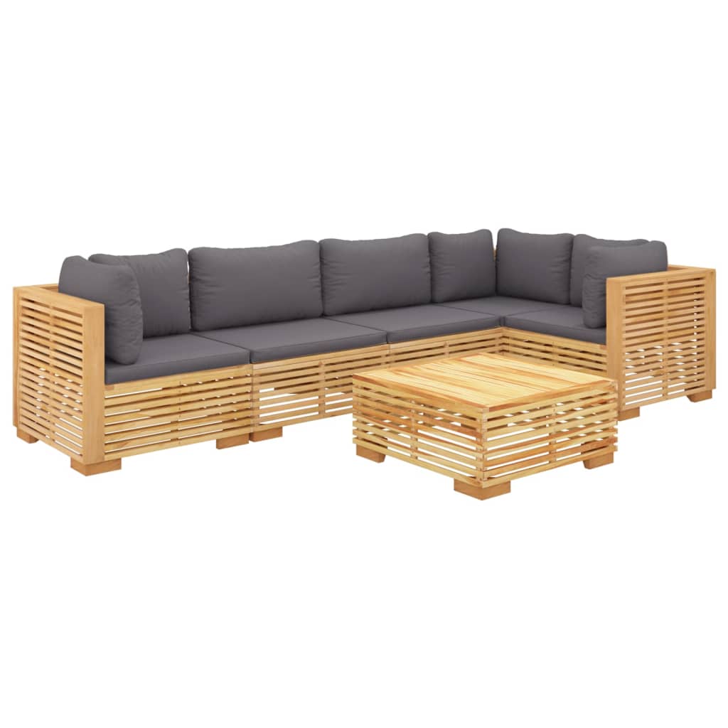 vidaXL Salon de jardin 6 pcs avec coussins Bois de teck solide