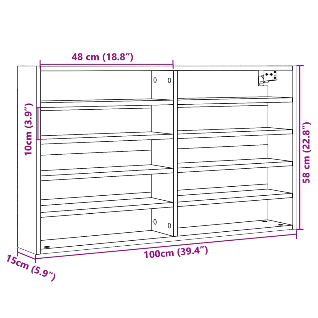 vidaXL Armoire à vitrine gris béton 100x15x58 cm bois d'ingénierie