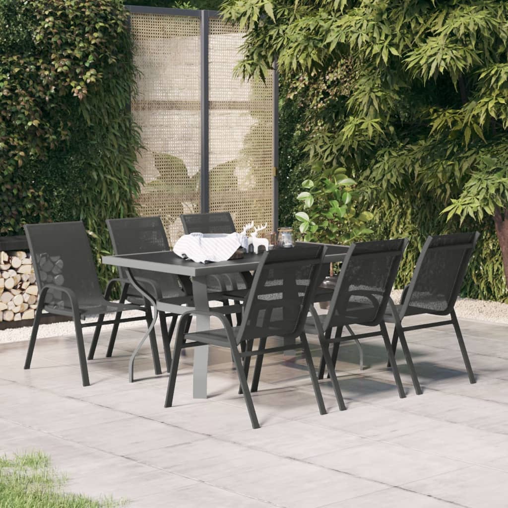 vidaXL Ensemble à manger de jardin 7 pcs Gris et noir