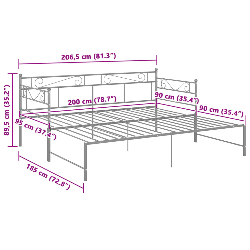 vidaXL Cadre de canapé-lit extensible gris métal 90x200 cm