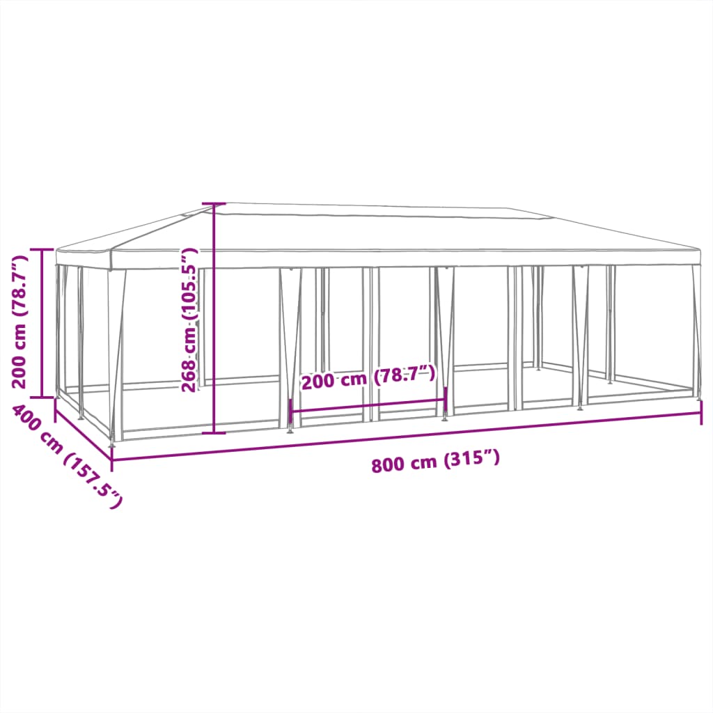 vidaXL Tente de fête avec 12parois latérales en maille blanc 8x4m PEHD