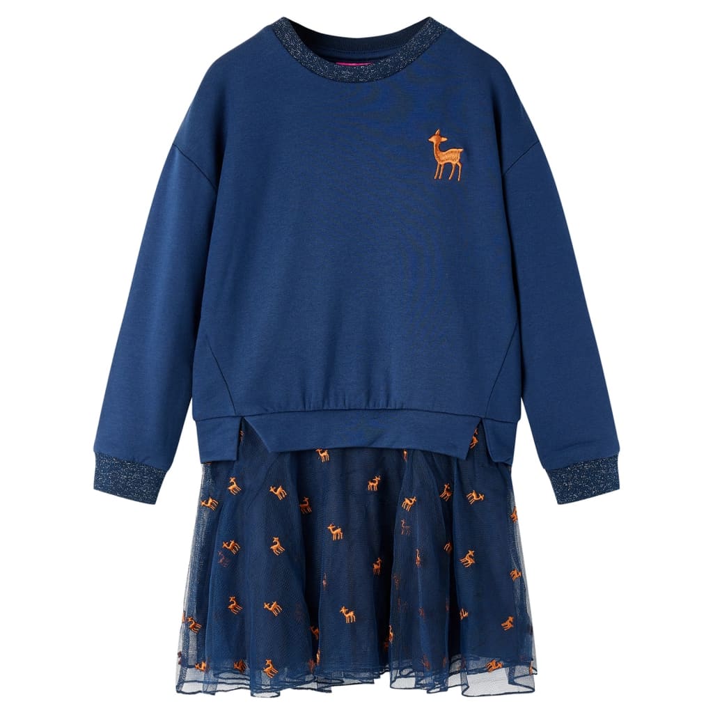 Robe pour enfants à manches longues bleu marine 128