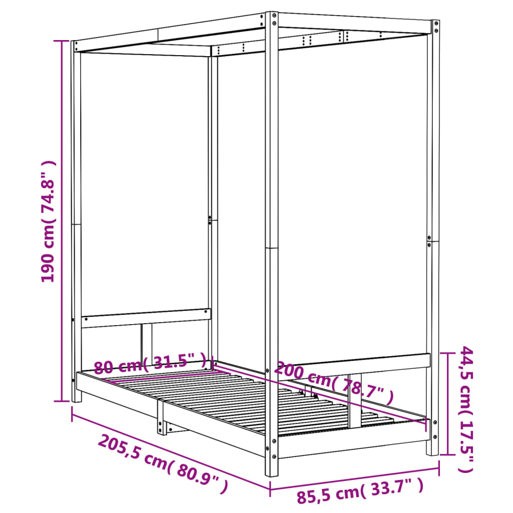 vidaXL Cadre de lit pour enfants noir 80x200 cm bois de pin massif